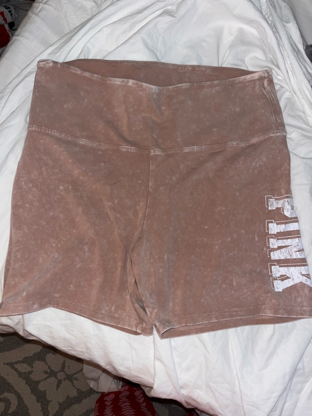 🆕 Victoria’s Secret PINK Mineral-Wash Taupe Bike Shorts Sz XL